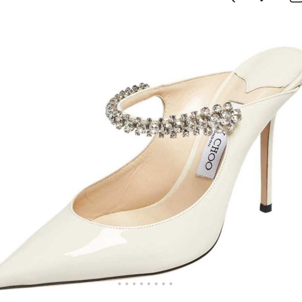 Jimmy Choo Linen Patent Leather Mules with Crystal Strap Bing 100 sz 39 wedding